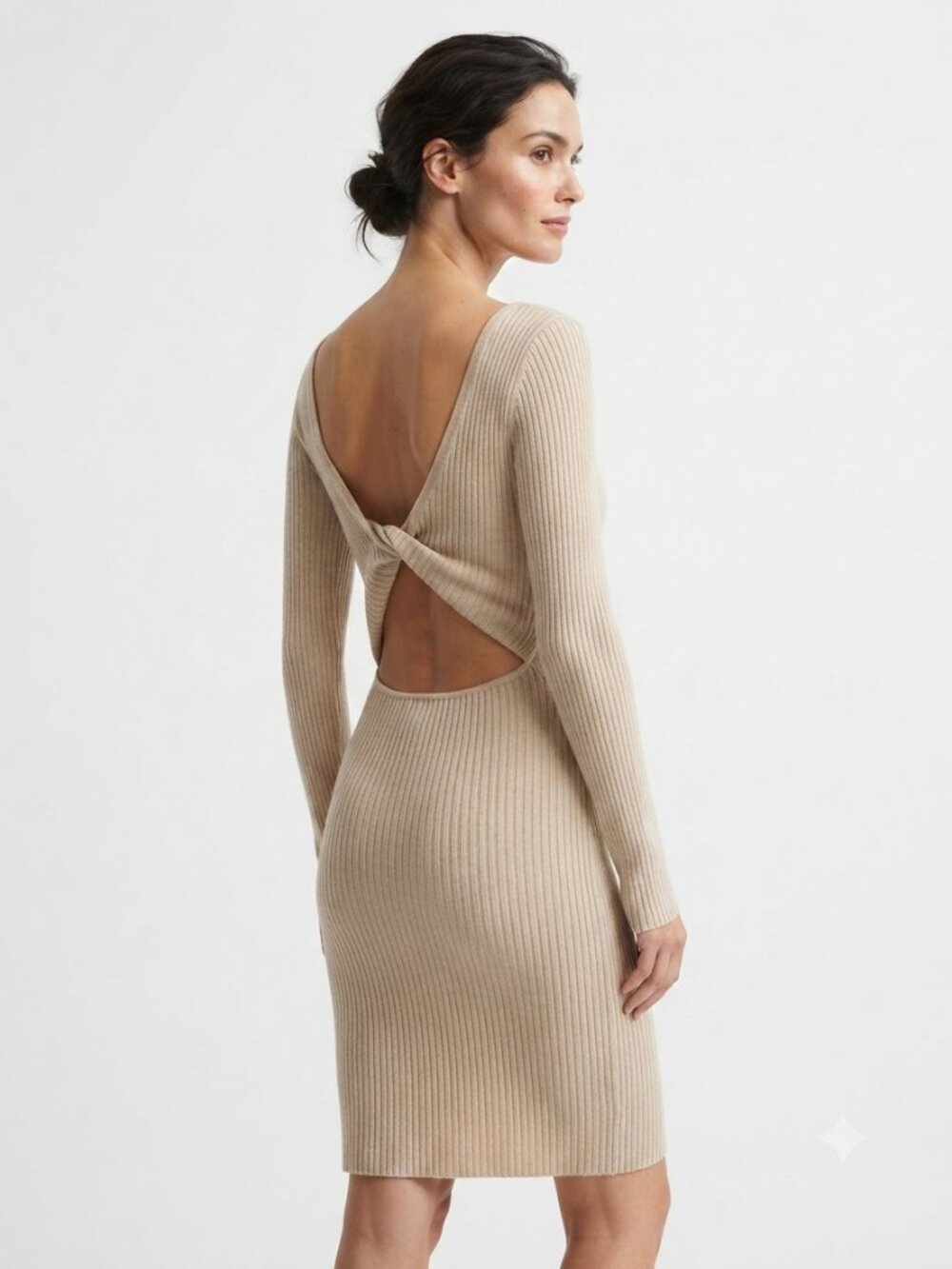 PRINCESS POLLY RECHARGE REVERSIBLE RIBBED KNIT SWEATER DRESS IN BEIGE - 6